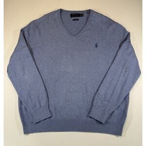 Polo Ralph Lauren Sweater Mens XL Light Blue V Neck 100% Pima Cotton Pony Logo